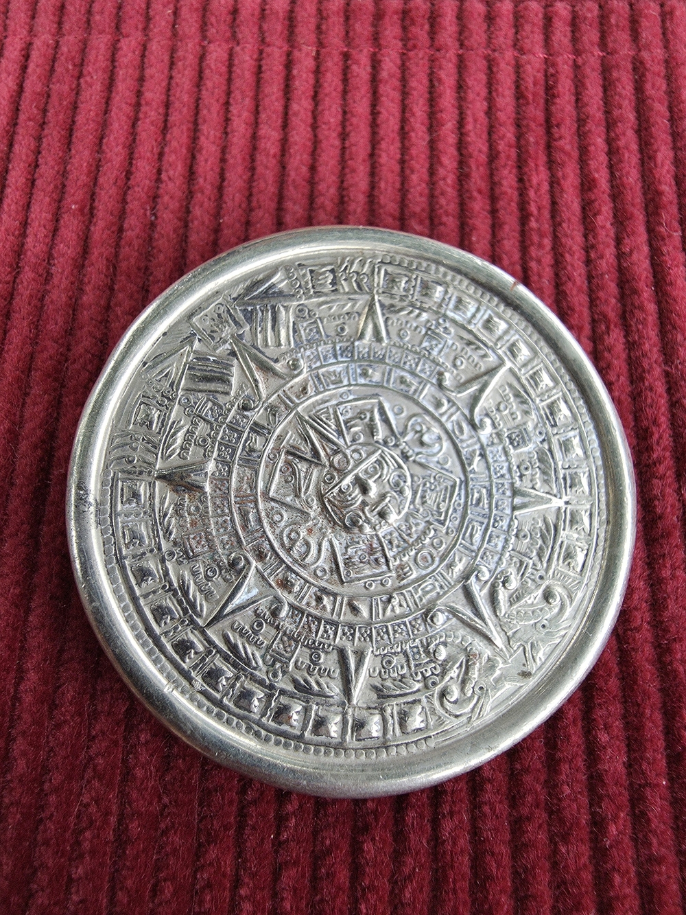 Aztec Calendar Brooch Pin Made In Alpaca Mexico 925 Sterling Silver Vintage